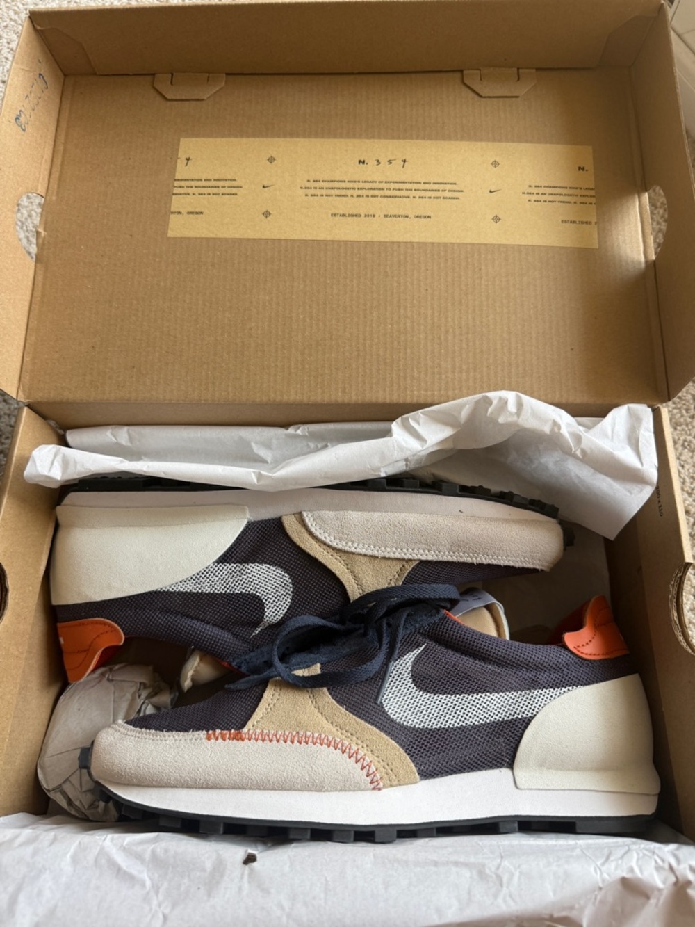Nike Daybreak-Type Sneakers in Navy, Cream and Orange - Picture 5 of 10